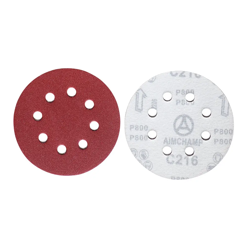 5 pouces 8 trous P40-P1000 crochet et boucle PSA papier abrasif rouge oxyde d'aluminium abrasif 125mm disques abrasifs