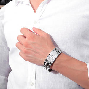 Pulsera y brazalete de moda para hombre de acero inoxidable 316L, chapado en oro de 14K y 18K, con eslabones cubanos y versículo bíblico, para hombre. - Product Image 6