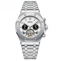 Montre mécanique automatique squelette tourbillon multifonction de luxe personnalisée pour homme, bracelet en alliage d'acier inoxydable, étanche 30M