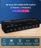Conmutador KVM DP+HDMI 2x2 de 8K 60Hz para 2 PC y 2 Monitores con Controlador IR