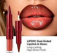 Rouge à lèvres et brillant à lèvres double embout personnalisables, maquillage longue tenue haute brillance 2-en-1, vente en gros disponible, cosmétique