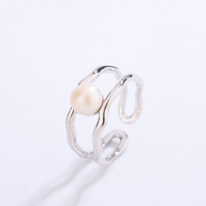 Best-Selling Wholesale S925 Sterling <b>Silver</b> Wavy Openwork Freshwater Pearl <b>Adjustable</b> <b>Ring</b> for Women - Product Image 2