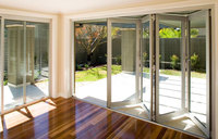 Fenêtre pliante horizontale en alliage d'aluminium sur mesure avec verre trempé et design graphique pour balcon et cuisine