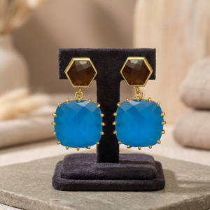Boucles d'oreilles pendantes en laiton faites à la main avec pierres précieuses, plaquées or, style ethnique bohème, cadeau de fiançailles, tendance - Product Image 2