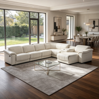 Ensemble de canapé d'angle sectionnel inclinable en cuir et tissu avec chaise longue de rangement extensible pour salon