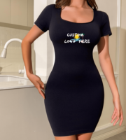 Robe moulante mi-longue noire à manches courtes sur mesure pour femmes, taille 3XL, coton respirant, contrôle du ventre, amincissement de la taille