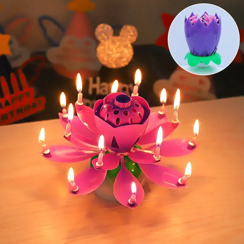 بيع بالجملة أزهار جميلة بلا دخان موسيقى غناء سعيد لوتس زهرة شكل بتلة حفلة ألعاب نارية صينية عيد ميلاد