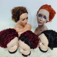 Promotion 8$ 1 pièce Perruques Lace Frontal Pixie Curly 13*1 Vente en gros Perruque Brésilienne Coupe Courte 100% Cheveux Humains Femme Noire 110 grammes