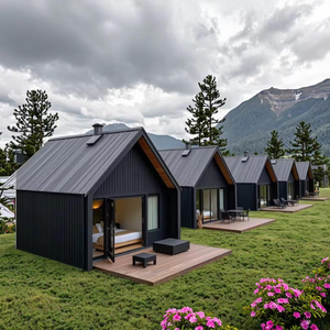 Casa Container Modulare Prefabbricata Eco-Respirabile, Cabina in Metallo Nero a Forma di A <span class=keywords><strong>per</strong></span> Glamping, Campeggio, Piccolo Motel, Hotel - Product Image 1