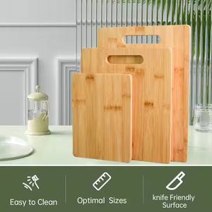 Juego de tabla de cortar de madera maciza de bambú Natural totalmente personalizada de 3 piezas, tabla de cortar de alimentos gruesa duradera portátil para Cocina - Product Image 5