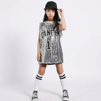 Vêtements de danse hip-hop pour filles, robe en jersey à paillettes pour enfants, débardeur long, costume de jazz, t-shirt de cheerleading