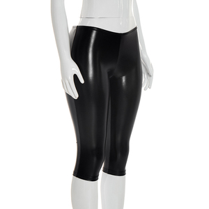 Viviblook Y26PT103 New Women Casual Tight Pants Solid Color Low Waist Tight <b>Elastic</b> Waist Cropped Pants for Ladies - Product Image 4