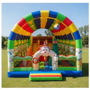 Tobogán Inflable de PVC Resistente con Forma de Mono, <span class=keywords><strong>Castillo</strong></span> Hinchable para Niños con Techo Solar y Soplador - Product Image 1