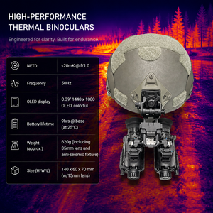 กล้องส่องทางไกลถ่ายภาพความร้อน 640x512 50Hz แบบติดศีรษะ กล้องอินฟราเรดมองกลางคืน อุปกรณ์มองกลางคืนสำหรับใช้งานกลางแจ้ง WOLF6H กล้องถ่ายภาพความร้อนแบบติดศีรษะ - Product Image 2