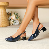 Sandales à talons hauts pour femmes, style européen et américain, à bout ouvert, en cuir synthétique, à bout carré, talon épais, fermeture à boucle