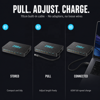Station de charge USB C 288W GaN 8 ports Chargeur rapide de bureau PD3.0 avec câble rétractable pour le télétravail