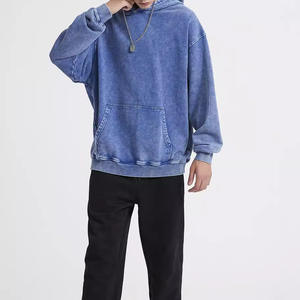 Felpa Oversize Vintage da Uomo, Lavaggio Acido Blu, Spessa con Fodera in Pelliccia Termolite, Design con Cuciture di Marca, Felpa Larga Importata - Product Image 4