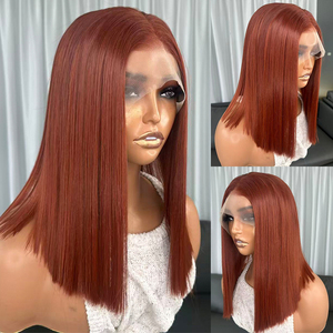 Perruque Lace Front Synthétique Carrée Courte Roux <span class=keywords><strong>Cuivré</strong></span> pour Femmes Noires, <span class=keywords><strong>Cheveux</strong></span> Futura Résistants à la Chaleur, Ligne de <span class=keywords><strong>Cheveux</strong></span> Naturelle, 14 Pouces, 13X4 - Product Image 2