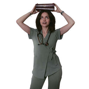 Ensemble de blouses médicales Yilong style enveloppant, col en V, taille ajustable, uniforme professionnel élégant pour infirmières - Product Image 4