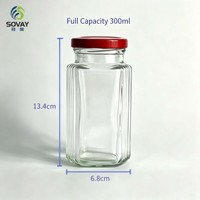 Pot en verre transparent personnalisé de 280 ml à corps droit, vide, pour confiture, miel, vente en gros