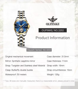 OUPINKE 3202 Moon Phase <b>Automatic</b> Watch for Women Elegant Skeleton Dial <b>Chronograph</b> Auto Date Waterproof Ladies Mechanical Watch - Product Image 6