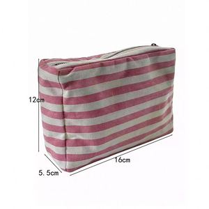 Promotional Recycling Pink and White Color Stripes Cotton <b>Storage</b> Pouch Canvas <b>Makeup</b> Pouch With Logo Printing - Product Image 6