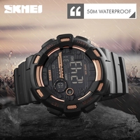 Skmei 1243 double heure mode lumière LED homme alarme hommes calendrier numérique montres bracelet en PU 50M étanche natation sport horloge