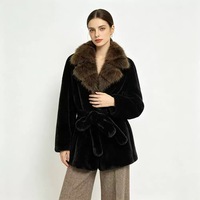 Veste tendance en fausse fourrure à chevrons en V pour femme, style Instagram, manteau épais et chaud en vison synthétique, vêtement de luxe en fourrure couleur terre