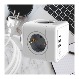 ปลั๊กไฟฟ้าแบบยุโรป 4 ช่องเสียบ EU พร้อมที่ชาร์จแบบพกพา 2USB1C 16A ปลั๊กไฟฟ้าแบบพกพา 4 ช่องเสียบพร้อมสายเคเบิลยาว 1.5 เมตร - Product Image 6