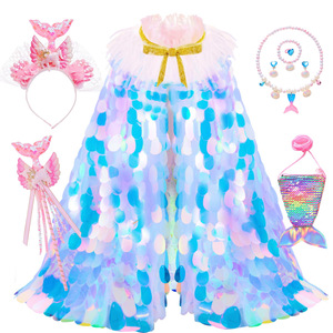 2025 nueva llegada sirena lentejuelas capa foto de niña disfraz accesorios princesa graduación corona traje <span class=keywords><strong>ropa</strong></span> para niños - Product Image 5