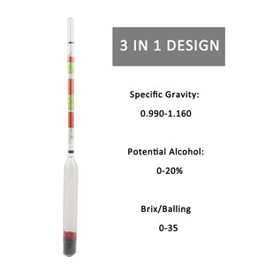 Testeur d'alcool pour bière et vin 3 en 1, hydromètre à triple échelle 0,990-1,160, densité spécifique, Brix, Balling, outils d'alcoomètre pour la fabrication de bière artisanale - Product Image 2