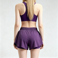 Short de sport pour femme, double couche, séchage rapide, respirant, extensible, pour la course et le tennis, couleur violette, avec short intégré 2-en-1