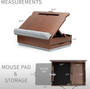 <span class=keywords><strong>Tablette</strong></span> de bureau compacte réglable en hauteur avec tapis de souris coulissant, compartiment de rangement interne, support pour poignet, bureau inclinable en bois pour ordinateur portable - Product Image 2