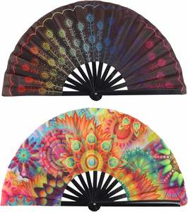 Éventail pliant vibrant psychédélique à motif floral mandala pour festivals, soirées, danse et décoration - Product Image 3
