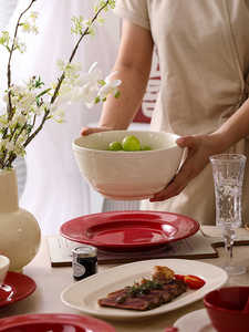 Vajilla de Cerámica de Alta Calidad, Diseño Nuevo y Económico, Color Rosa, con Relieve, Platos y Tazones Decorativos de Lujo para Bodas - Product Image 3