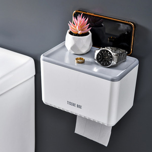 Toilet Paper Holder Rectangular Plastic Self Adhesive Waterproof Minimalist Design Wall Mounted <b>Bathroom</b> Tissue Box - Product Image 3