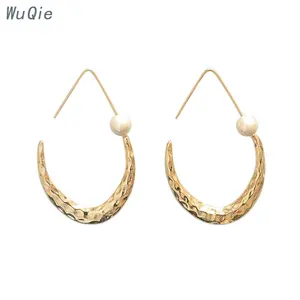 Wuqie New 2020 Simple U Shaped Pearl Drop Earrings 14K Plating Silver Post Jewelry Earrings for Women