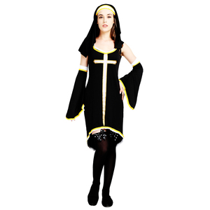 <span class=keywords><strong>Halloween</strong></span> soeur Cosplay fête Sexy nonne tenues noir nonne Costume adulte femmes jeu de rôle robe avec croix - Product Image 4