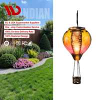 Étanche Patio Extérieur Porche Vitrail Creux Ballon À Air Chaud LED Solaire Jardin Lustre Lumière