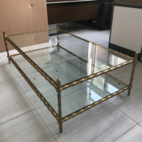 Table basse rectangulaire, cadre en acier inoxydable, 40 cm, moderne, meuble de salon, Table centrale en verre, or