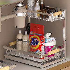 Organizador en forma de L de 2 niveles debajo del fregadero para gabinete de cocina Estante de almacenamiento independiente ajustable - Product Image 2