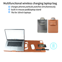 Sac pour ordinateur portable multifonctionnel en cuir PU de 16 pouces, chargeur sans fil 15W avec support et tapis de souris, charge téléphone, écouteurs, montre