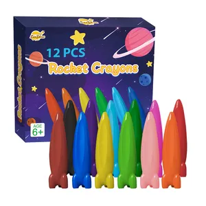 ดินสอสีจรวด12สี99% สีเทียนปลอดสารพิษไม่แตกหักง่ายต่อการถือดินสอสีที่ล้างทำความสะอาดได้สำหรับของขวัญการระบายสีที่ปลอดภัย