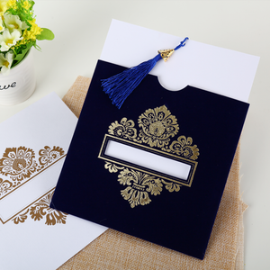 Invitations de <span class=keywords><strong>mariage</strong></span> bleu marine ou rouge <span class=keywords><strong>vin</strong></span>, invitation en velours avec pochette et pompon - Product Image 6