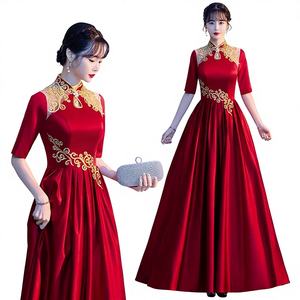Robe de chœur longue pour femme, coupe trapèze, rouge bordeaux, 100% coton, antistatique, coupe ajustée, pour concours de <span class=keywords><strong>chant</strong></span>, chef de chœur - Product Image 1