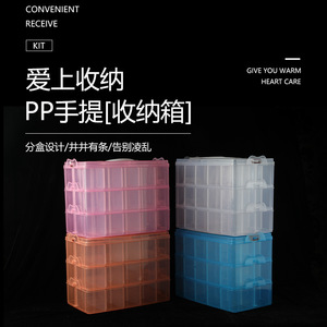 Extra <b>Large</b> Three Layer Transparent Plastic Storage Box With Lid For Home Office Desk Organization Blue Rectangle Standing Type - Product Image 1