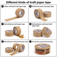 Ruban auto-adhésif biodégradable en papier renforcé de fibres brunes Ruban d'eau imprimé Ruban kraft en papier gommé d'expédition personnalisée
