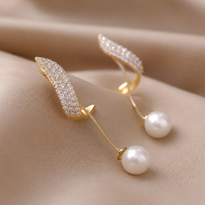 Boucles d'oreilles longues à pampilles en cristal style coréen pour femme, avec perles et cristaux en forme de goutte d'eau - Product Image 6