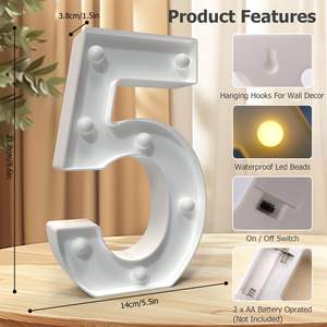Numeri Luminosi a LED a Batteria, Numero 5 Illuminato, per Feste di Compleanno, Laurea, Anniversario, Baby Shower, Decorazione Murale - Product Image 2