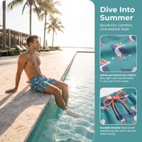 Short de bain sportif tissé personnalisé pour homme, imprimé pellicard, respirant, écologique, séchage rapide, taille élastique avec cordon de serrage, idéal pour l'été